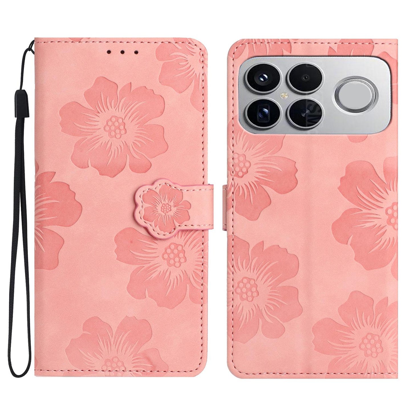 For Redmi K90 Pro Max/Poco F8 Ultra Flower Embossing Pattern Leather Phone Case(Pink)