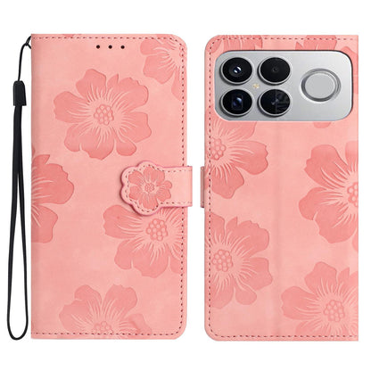 For Redmi K90 Pro Max/Poco F8 Ultra Flower Embossing Pattern Leather Phone Case(Pink)