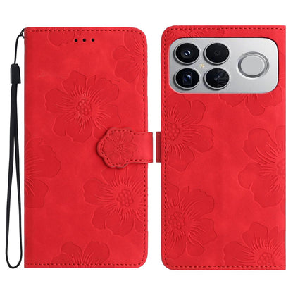For Redmi K90 Pro Max/Poco F8 Ultra Flower Embossing Pattern Leather Phone Case(Red)