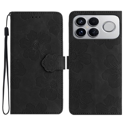 For Redmi K90 Pro Max/Poco F8 Ultra Flower Embossing Pattern Leather Phone Case(Black)