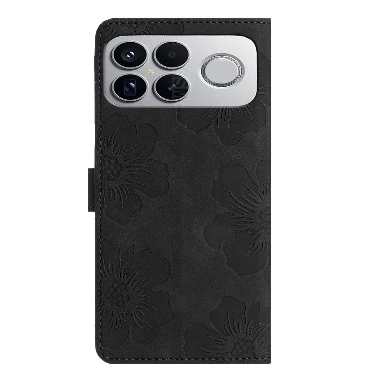 For Redmi K90 Pro Max/Poco F8 Ultra Flower Embossing Pattern Leather Phone Case(Black)