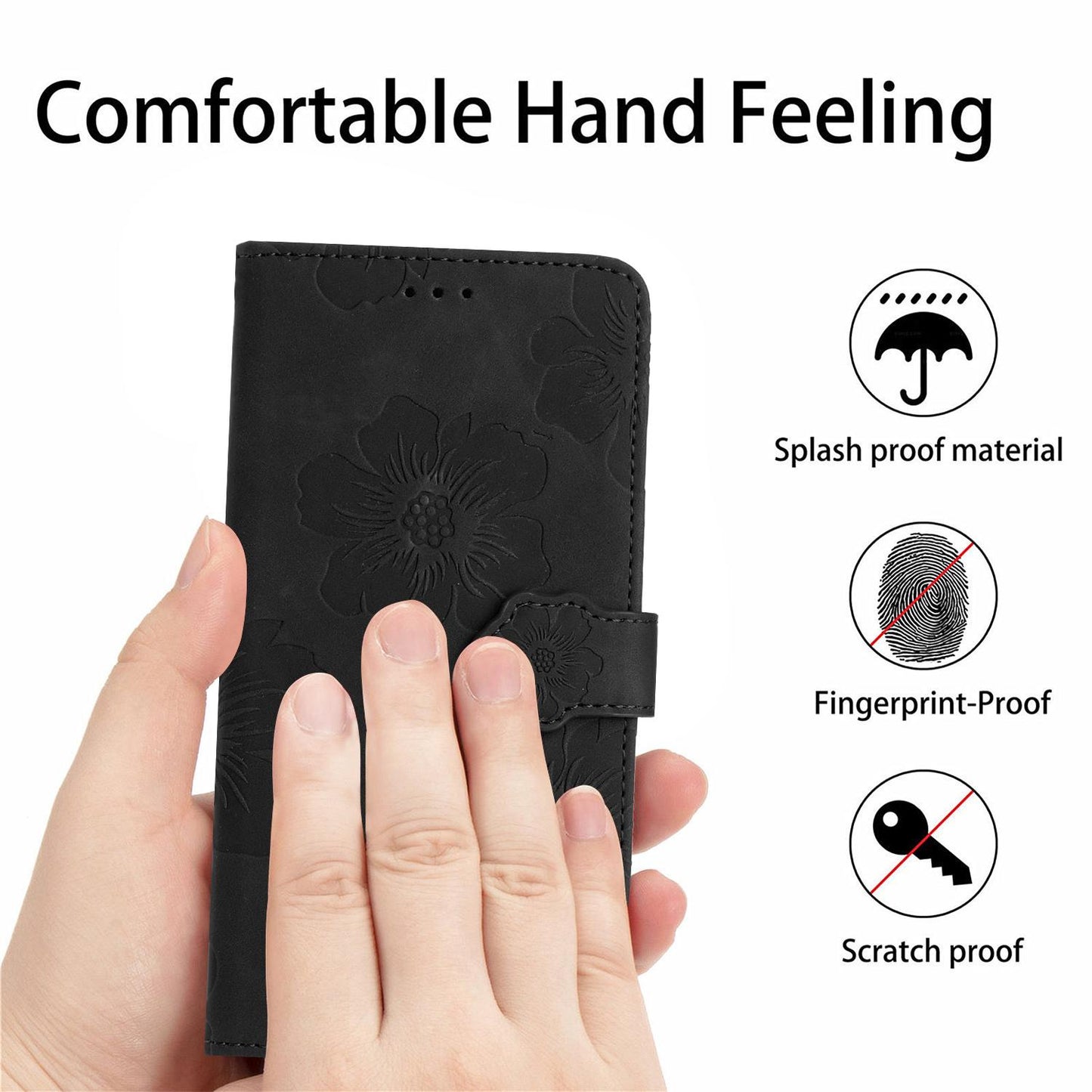 For Redmi K90 Pro Max/Poco F8 Ultra Flower Embossing Pattern Leather Phone Case(Black)