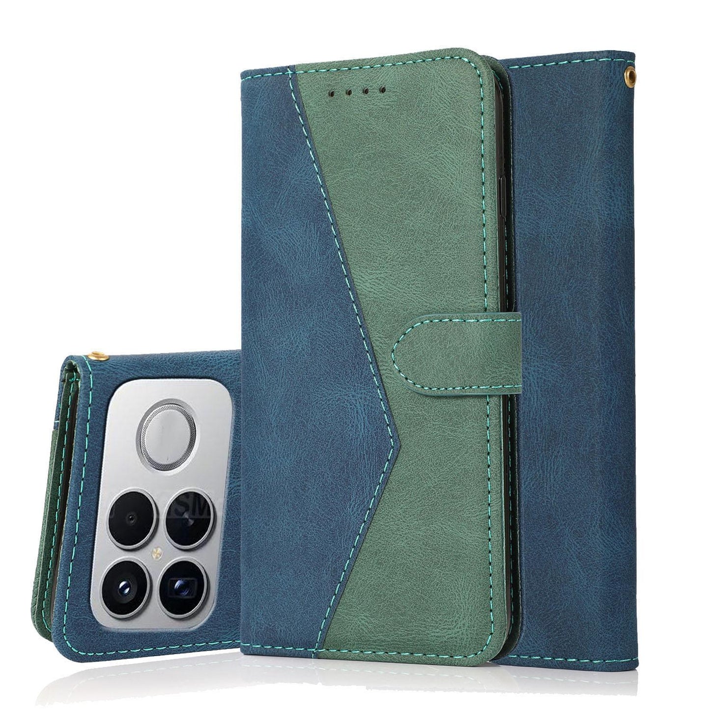 For Redmi K90 Pro Max/Poco F8 Ultra Dual-color Stitching Leather Phone Case(Blue Green)