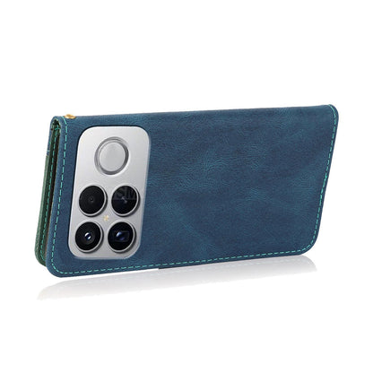 For Redmi K90 Pro Max/Poco F8 Ultra Dual-color Stitching Leather Phone Case(Blue Green)