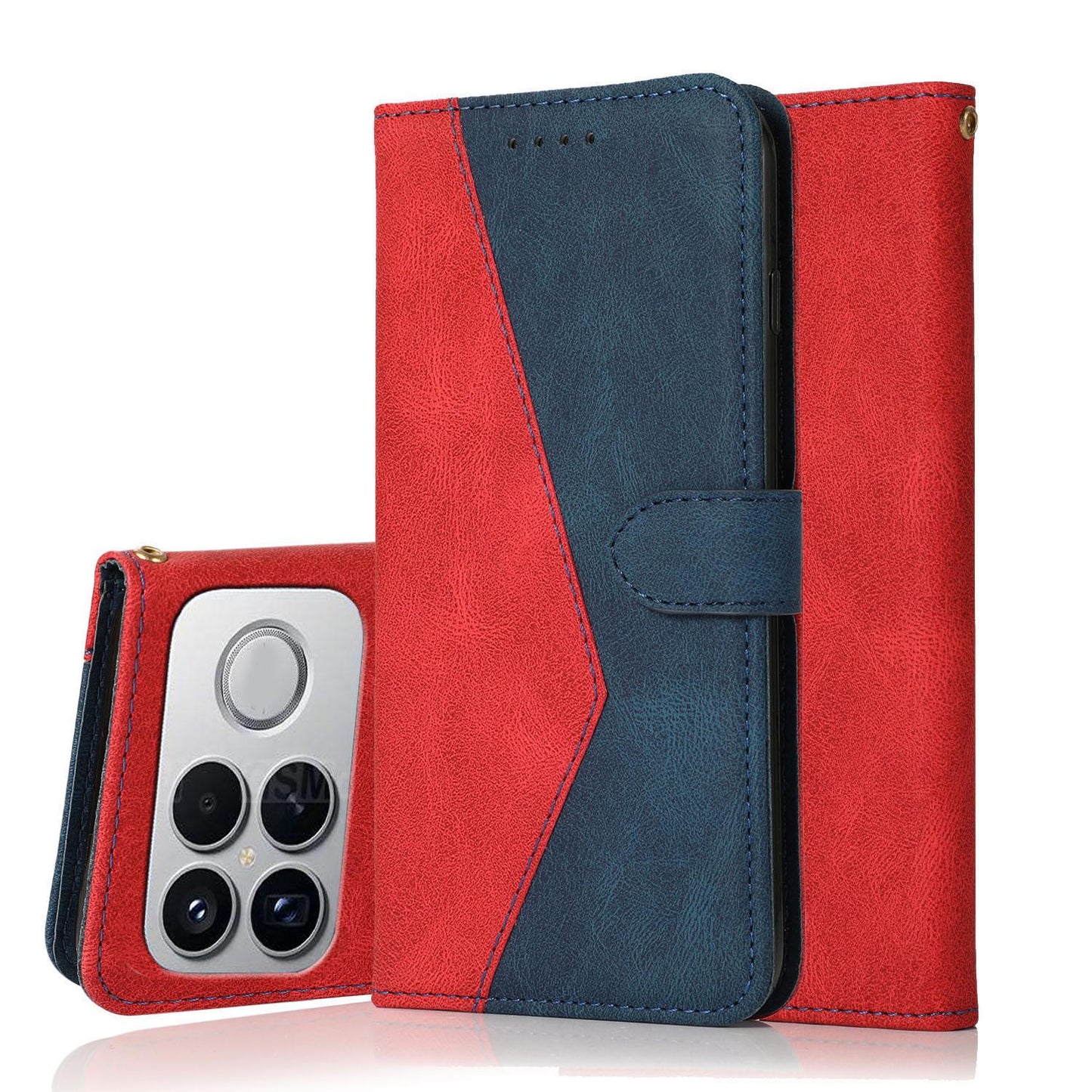 For Redmi K90 Pro Max/Poco F8 Ultra Dual-color Stitching Leather Phone Case(Red Blue)
