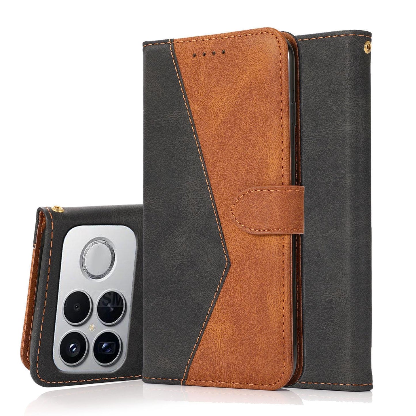 For Redmi K90 Pro Max/Poco F8 Ultra Dual-color Stitching Leather Phone Case(Black Brown)