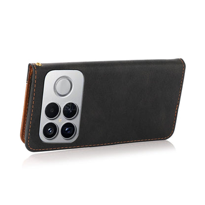 For Redmi K90 Pro Max/Poco F8 Ultra Dual-color Stitching Leather Phone Case(Black Brown)