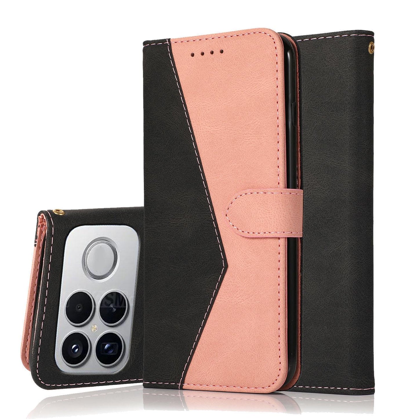 For Redmi K90 Pro Max/Poco F8 Ultra Dual-color Stitching Leather Phone Case(Black Rose Gold)