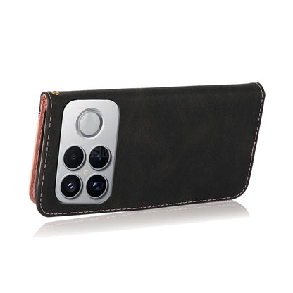 For Redmi K90 Pro Max/Poco F8 Ultra Dual-color Stitching Leather Phone Case(Black Rose Gold)