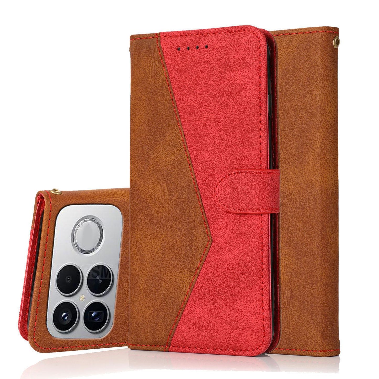 For Redmi K90 Pro Max/Poco F8 Ultra Dual-color Stitching Leather Phone Case(Brown Red)