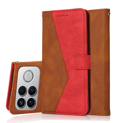 For Redmi K90 Pro Max/Poco F8 Ultra Dual-color Stitching Leather Phone Case(Brown Red)