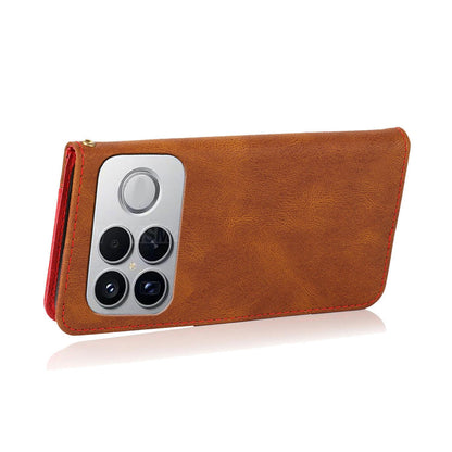 For Redmi K90 Pro Max/Poco F8 Ultra Dual-color Stitching Leather Phone Case(Brown Red)