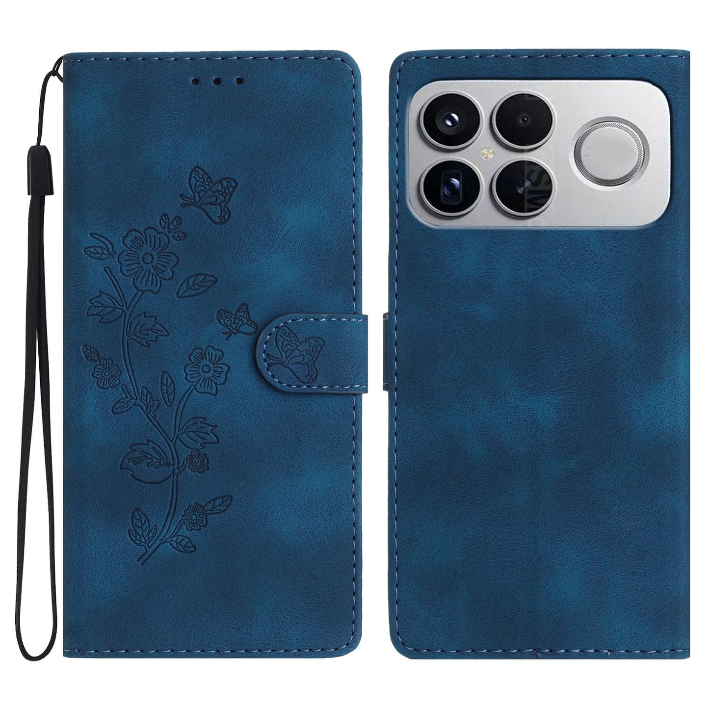 For Redmi K90 Pro Max/Poco F8 Ultra Flower Butterfly Embossing Pattern Leather Phone Case(Blue)