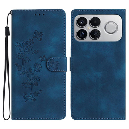 For Redmi K90 Pro Max/Poco F8 Ultra Flower Butterfly Embossing Pattern Leather Phone Case(Blue)