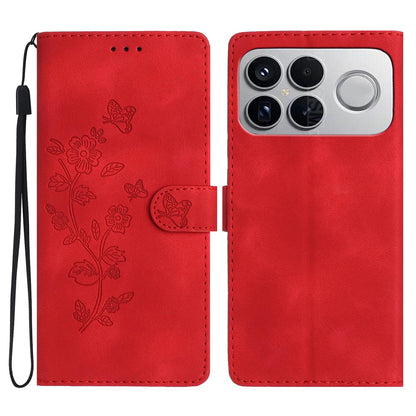 For Redmi K90 Pro Max/Poco F8 Ultra Flower Butterfly Embossing Pattern Leather Phone Case(Red)