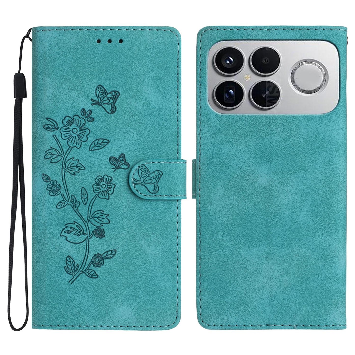 For Redmi K90 Pro Max/Poco F8 Ultra Flower Butterfly Embossing Pattern Leather Phone Case(Sky Blue)