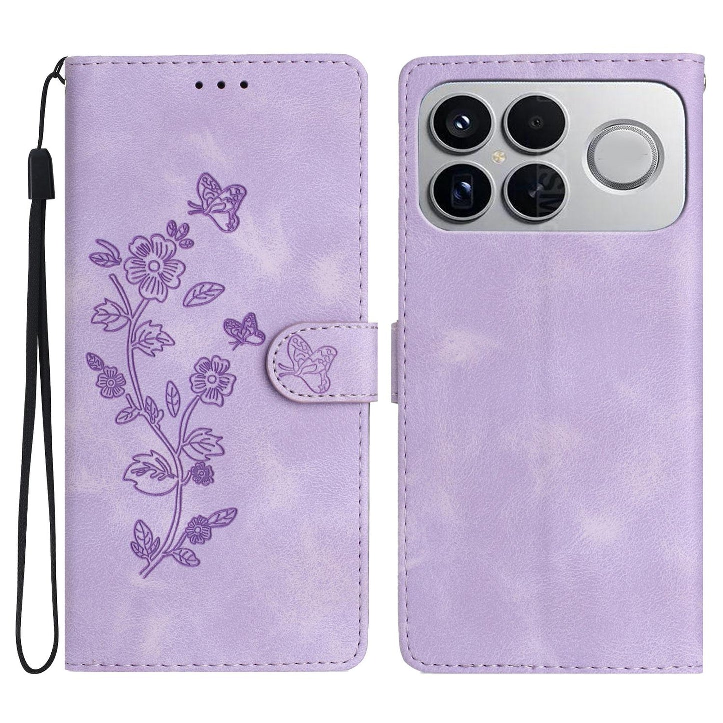 For Redmi K90 Pro Max/Poco F8 Ultra Flower Butterfly Embossing Pattern Leather Phone Case(Purple)
