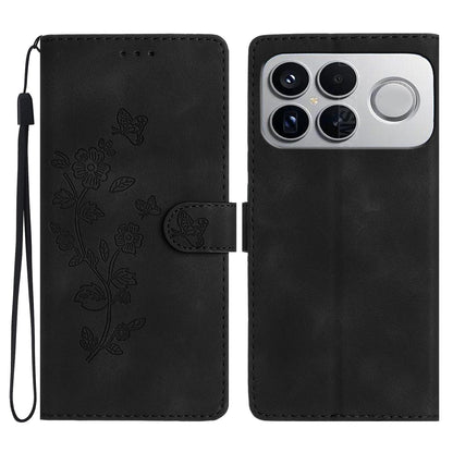 For Redmi K90 Pro Max/Poco F8 Ultra Flower Butterfly Embossing Pattern Leather Phone Case(Black)