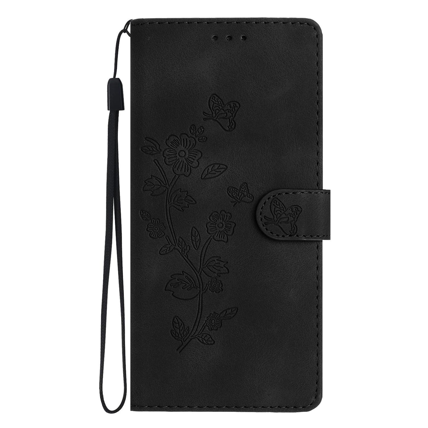 For Redmi K90 Pro Max/Poco F8 Ultra Flower Butterfly Embossing Pattern Leather Phone Case(Black)
