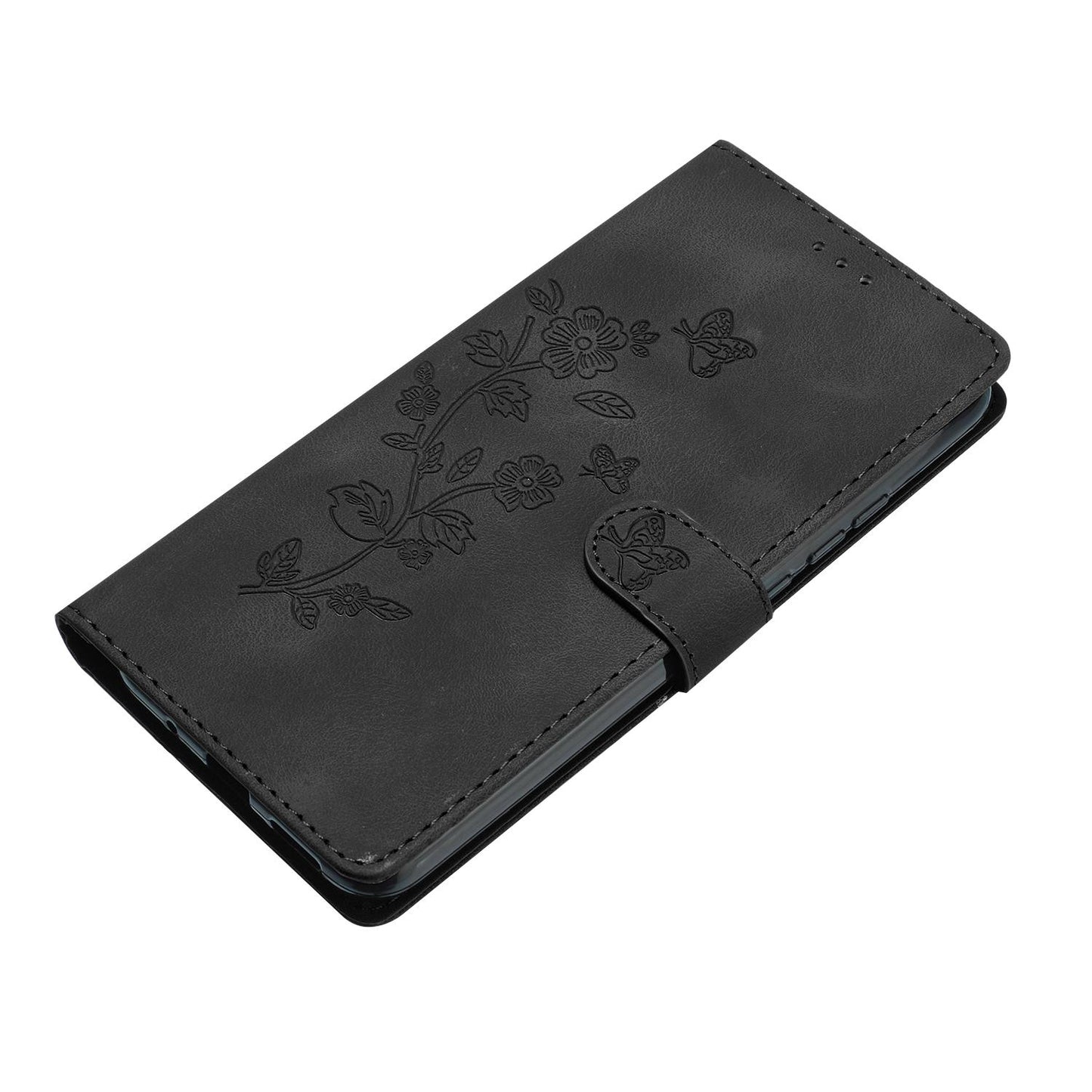 For Redmi K90 Pro Max/Poco F8 Ultra Flower Butterfly Embossing Pattern Leather Phone Case(Black)