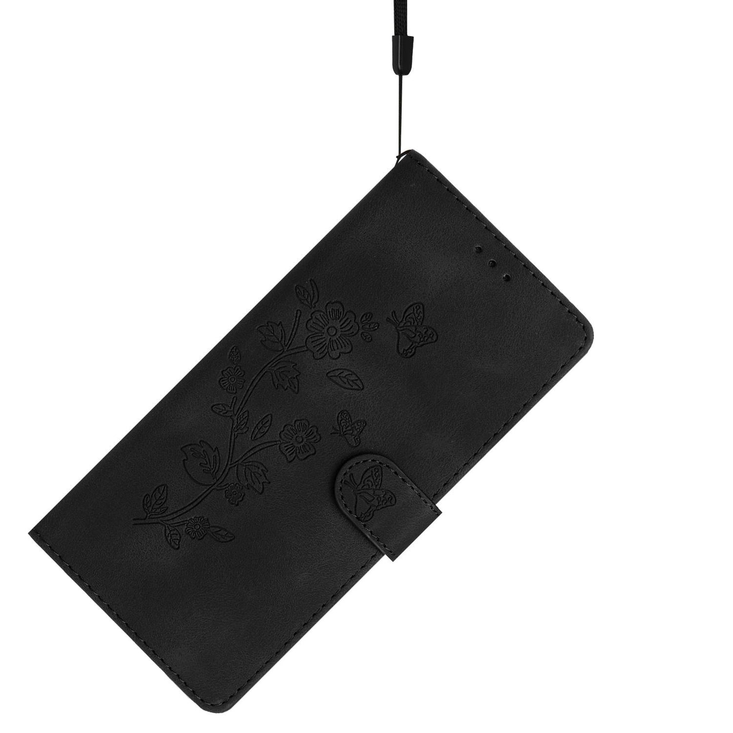 For Redmi K90 Pro Max/Poco F8 Ultra Flower Butterfly Embossing Pattern Leather Phone Case(Black)