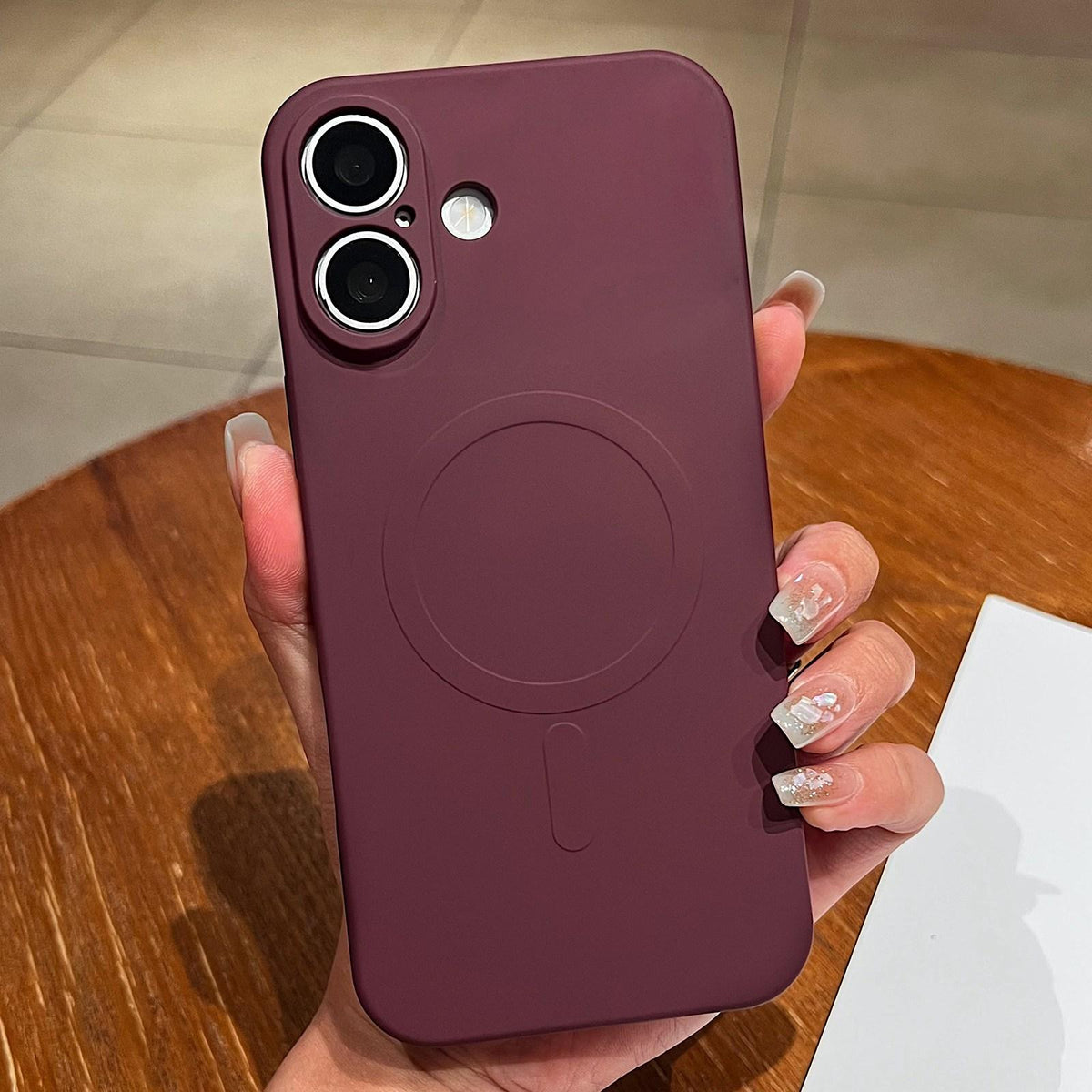 For iPhone 16 Solid Color Liquid Silicone MagSafe Magnetic Phone Case - Plum - EDA007013704P