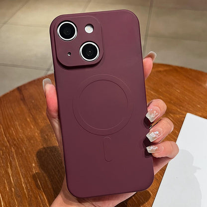 For iPhone 15 Solid Color Liquid Silicone MagSafe Magnetic Phone Case - Plum - EDA007013708P