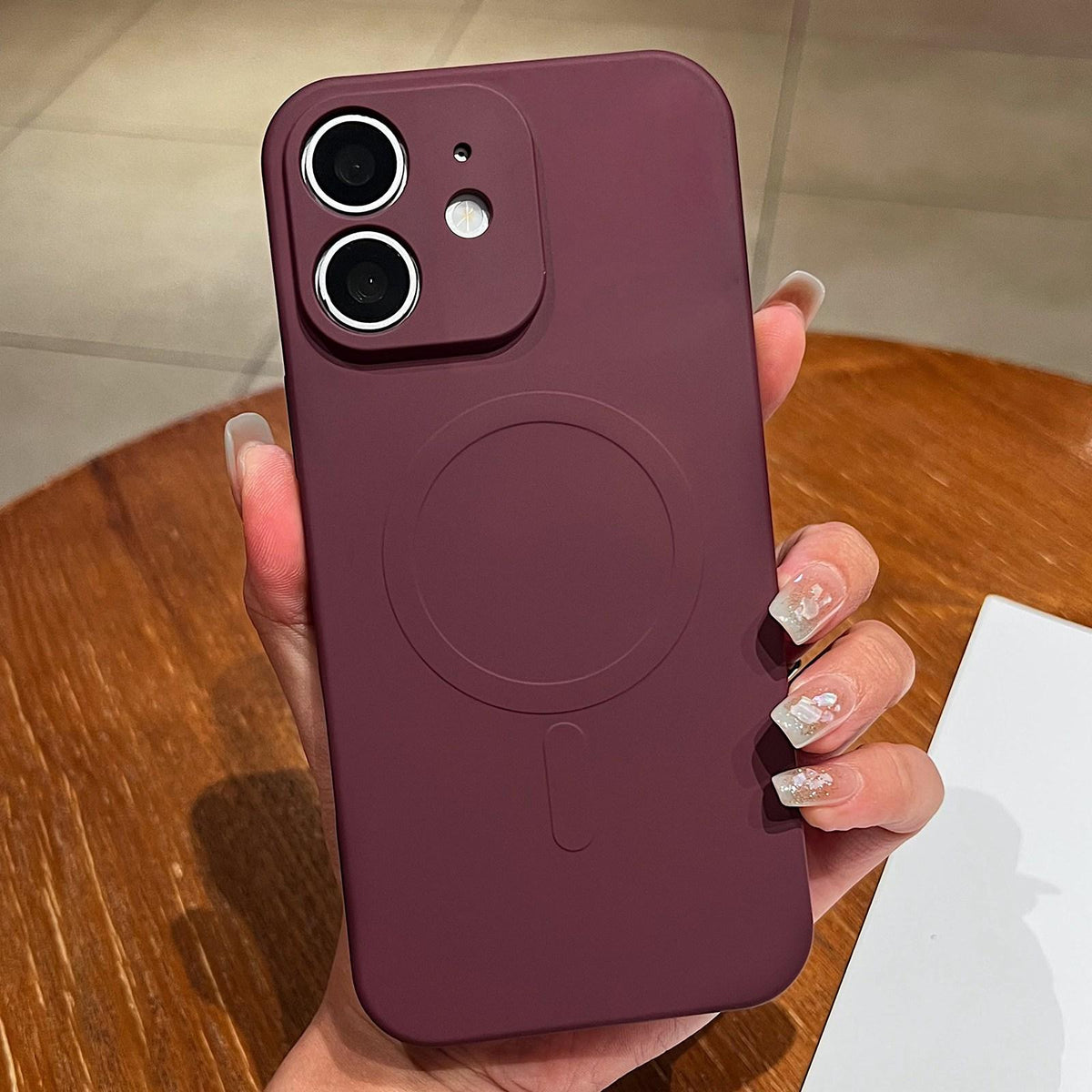 For iPhone 12 Solid Color Liquid Silicone MagSafe Magnetic Phone Case - Plum - EDA007013716P
