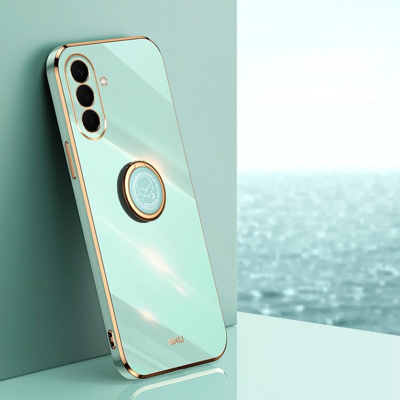 For Galaxy A27 5G XINLI Straight Edge 6D Electroplate TPU Phone Case with Ring Holder - Mint Green - EDA007031210A