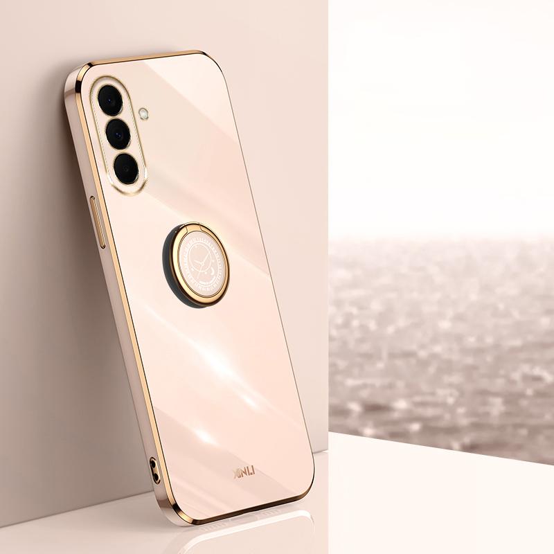 For Galaxy A27 5G XINLI Straight Edge 6D Electroplate TPU Phone Case with Ring Holder - Pink - EDA007031210B