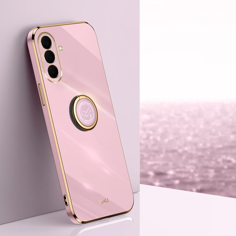 For Galaxy A27 5G XINLI Straight Edge 6D Electroplate TPU Phone Case with Ring Holder - Cherry Purple - EDA007031210F
