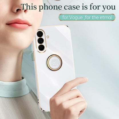 For Galaxy A27 5G XINLI Straight Edge 6D Electroplate TPU Phone Case with Ring Holder - Cherry Purple - EDA007031210F