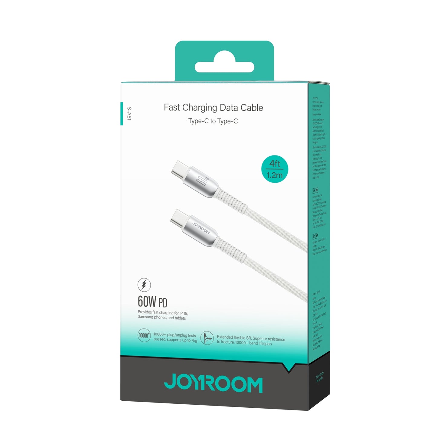 JOYROOM S-A51 Cutting-Edge Series 3A Fast Charging Data Cable, Type-C to Type-C Cable, Length: 1.2m(Light Gray)