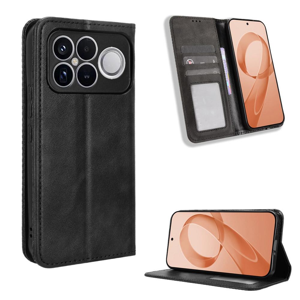 For Redmi K90 Pro Max 5G / Poco F8 Ultra Magnetic Buckle Retro Texture Leather Phone Case(Black)