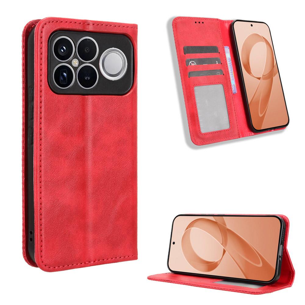 For Redmi K90 Pro Max 5G / Poco F8 Ultra Magnetic Buckle Retro Texture Leather Phone Case(Red)