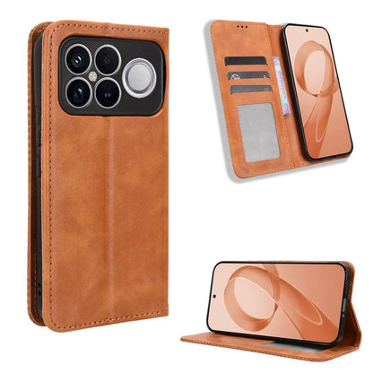 For Redmi K90 Pro Max 5G / Poco F8 Ultra Magnetic Buckle Retro Texture Leather Phone Case(Brown)