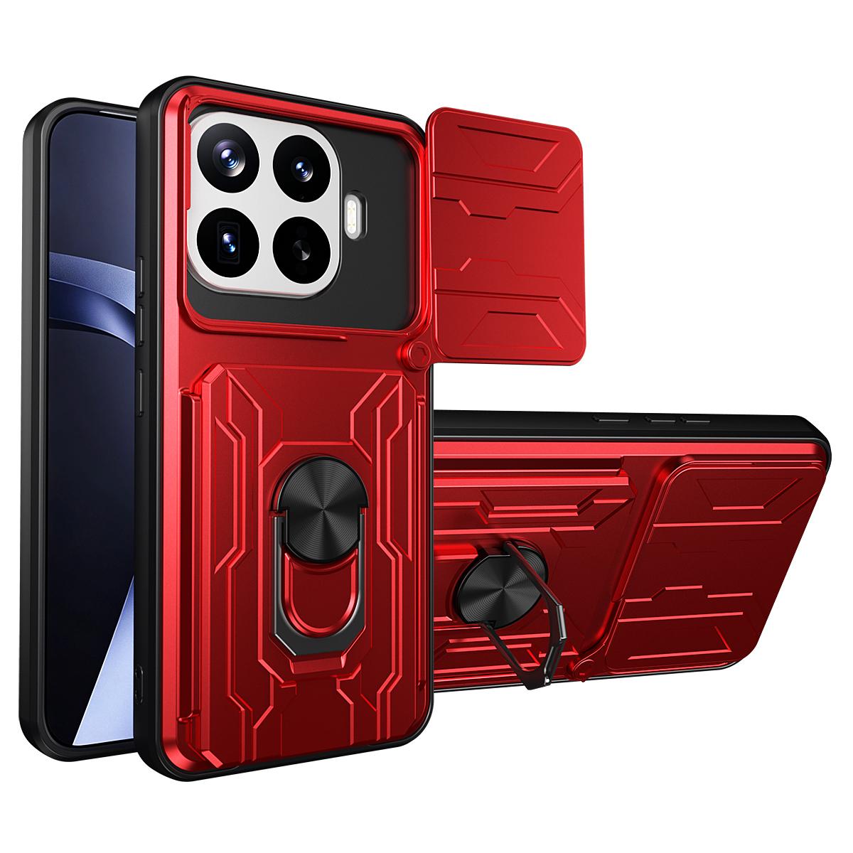 For Xiaomi 17T Pro 5G Sliding Camshield TPU+PC Phone Case with Card Slot - Red - EDA007054208C