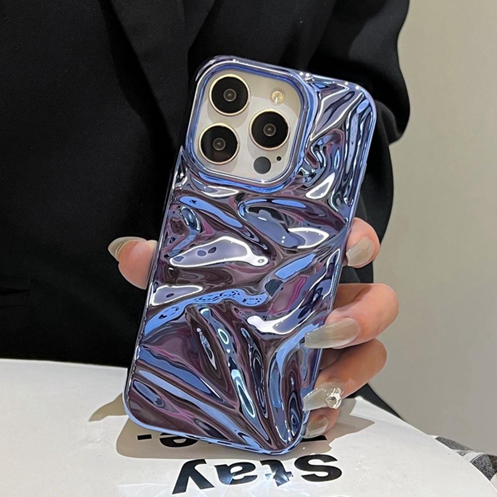 For iPhone 18 Pro Max Water Ripple Electroplating Paint TPU Phone Case - Dark Blue - EDA007060520C
