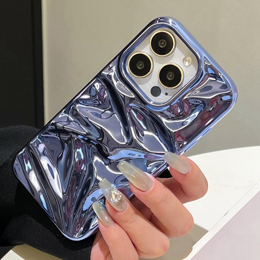 For iPhone 18 Pro Max Water Ripple Electroplating Paint TPU Phone Case - Dark Blue - EDA007060520C