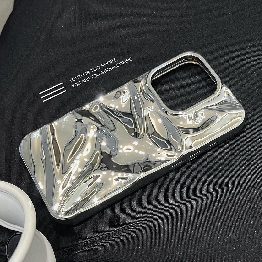 For iPhone 18 Pro Max Water Ripple Electroplating Paint TPU Phone Case - Bright Silver - EDA007060520E