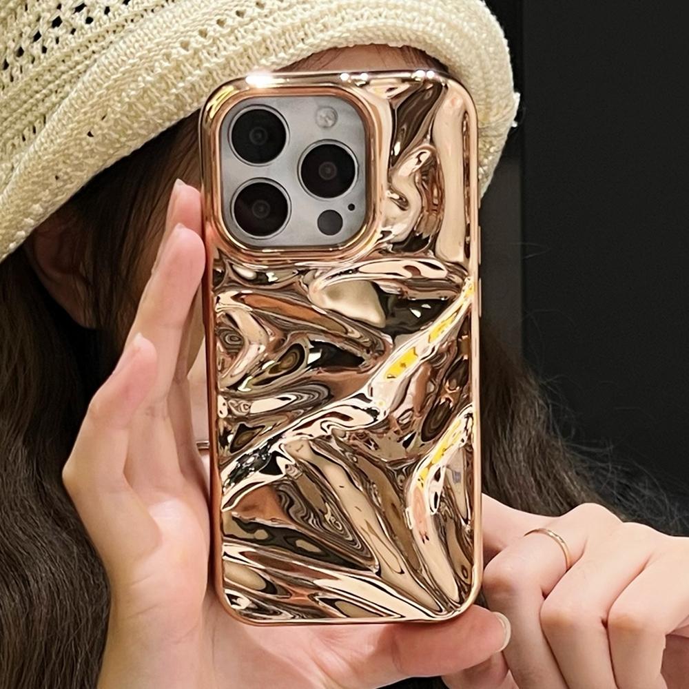 For iPhone 18 Pro Water Ripple Electroplating Paint TPU Phone Case - Bright Gold - EDA007060521B