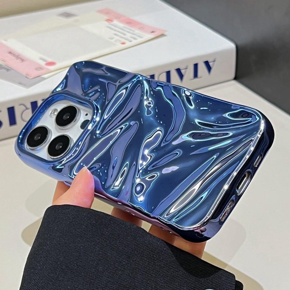 For iPhone 18 Pro Water Ripple Electroplating Paint TPU Phone Case - Dark Blue - EDA007060521C