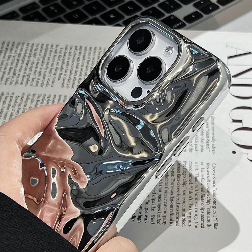 For iPhone 17 Pro Max Water Ripple Electroplating Paint TPU Phone Case - Bright Silver - EDA007060523E
