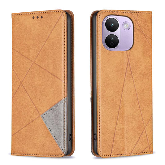 For Redmi Note 17 Pro+ 5G Global 163.4mm Rhombus Texture Magnetic Leather Phone Case - Yellow - EDA007060621B