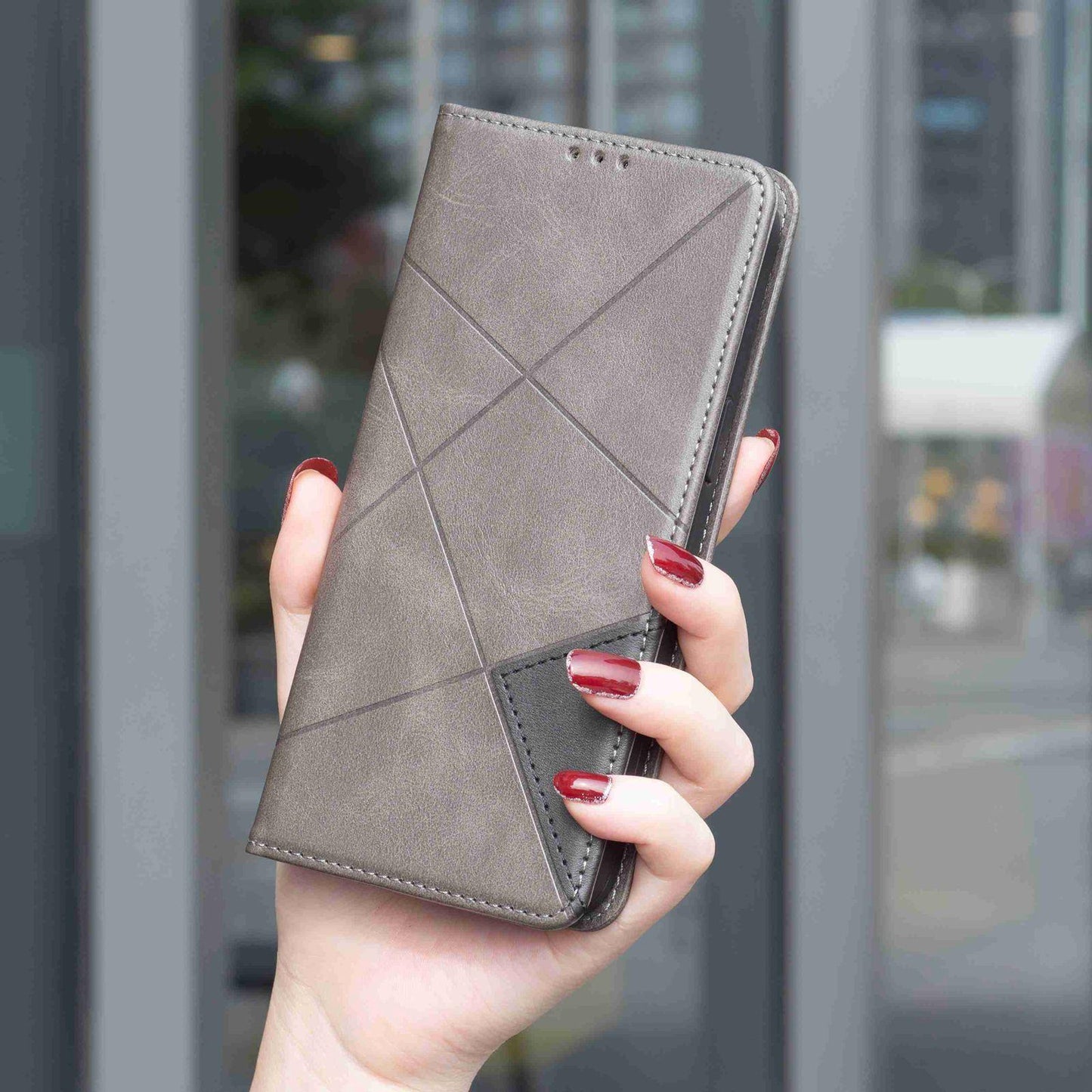 For Redmi Note 17 Pro 5G Global 163mm Rhombus Texture Magnetic Leather Phone Case(Grey)