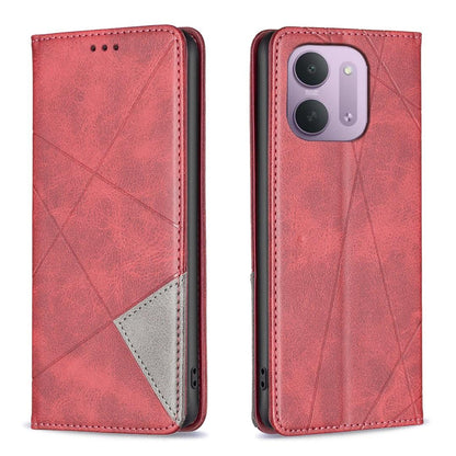 For Redmi 15C 5G/4G Global 171/Poco C85 4G Rhombus Texture Magnetic Leather Phone Case - Red - EDA007060624A