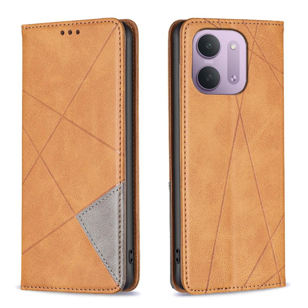 For Redmi 15C 5G/4G Global 171/Poco C85 4G Rhombus Texture Magnetic Leather Phone Case - Yellow - EDA007060624B