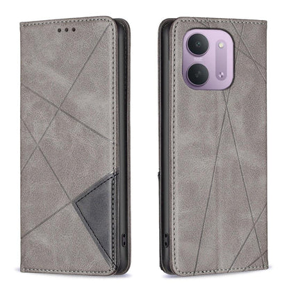 For Redmi 15C 5G/4G Global 171/Poco C85 4G Rhombus Texture Magnetic Leather Phone Case - Grey - EDA007060624C
