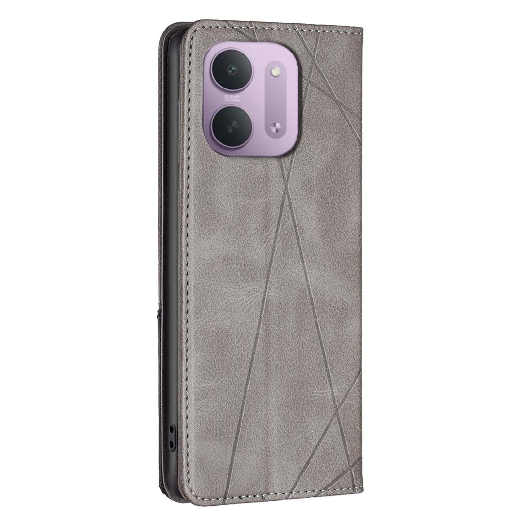 For Redmi 15C 5G/4G Global 171/Poco C85 4G Rhombus Texture Magnetic Leather Phone Case - Grey - EDA007060624C