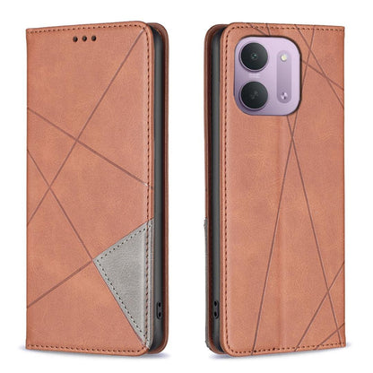For Redmi 15C 5G/4G Global 171/Poco C85 4G Rhombus Texture Magnetic Leather Phone Case - Brown - EDA007060624D